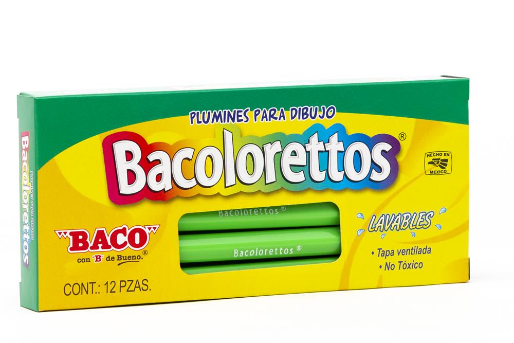 Marcador Base Agua Bacoloretto | Punto Fino | BACO | Verde Claro | 12 pzas