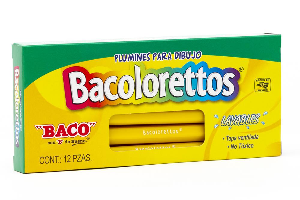 Marcador Base Agua Bacoloretto | Punto Fino | BACO | Amarillo | 12 pzas