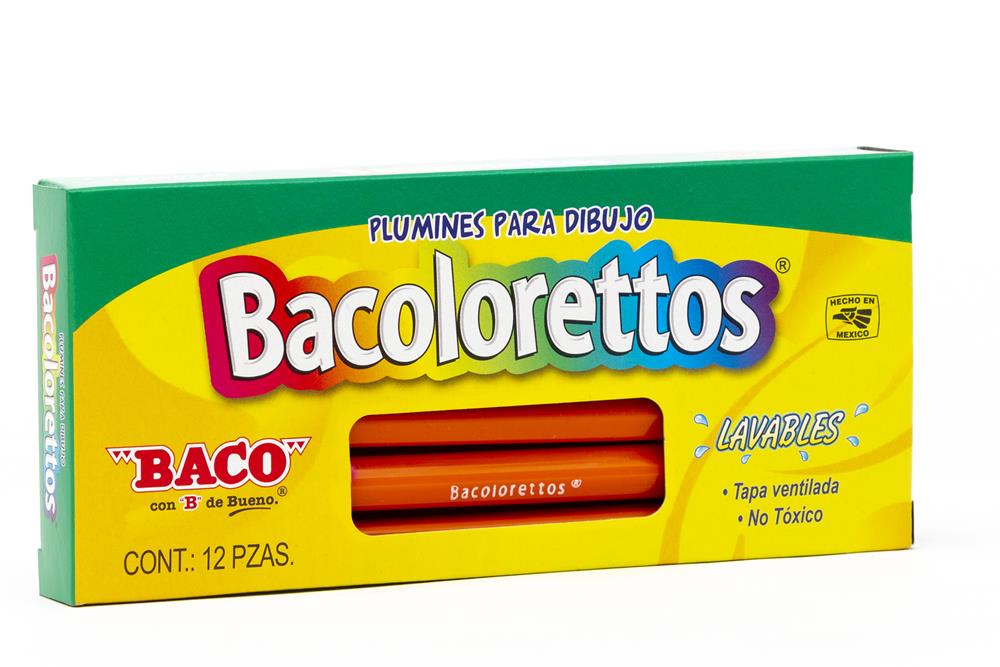 Marcador Base Agua Bacoloretto | Punto Fino | BACO | Naranja | 12 pzas