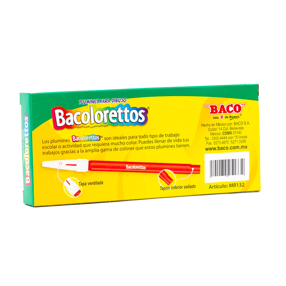 Marcador Base Agua Bacoloretto | Punto Fino | BACO | Café | 12 pzas