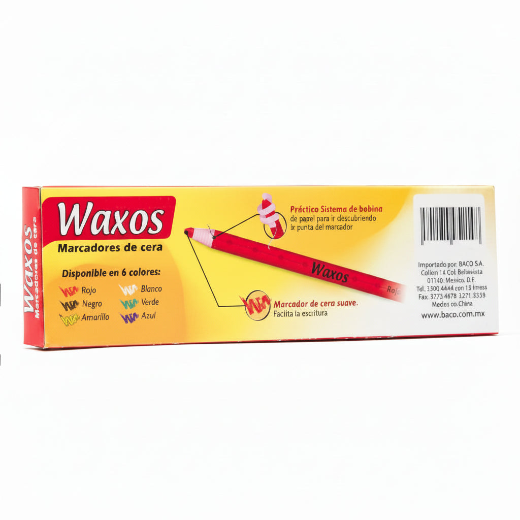 Marcador de Cera Waxos | Negro | BACO | 12 pzas