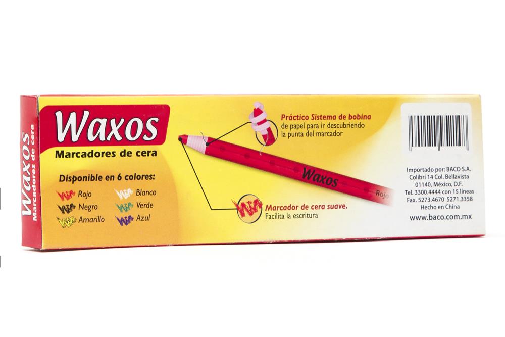 Marcador de Cera Waxos | Amarillo | BACO | 12 pzas