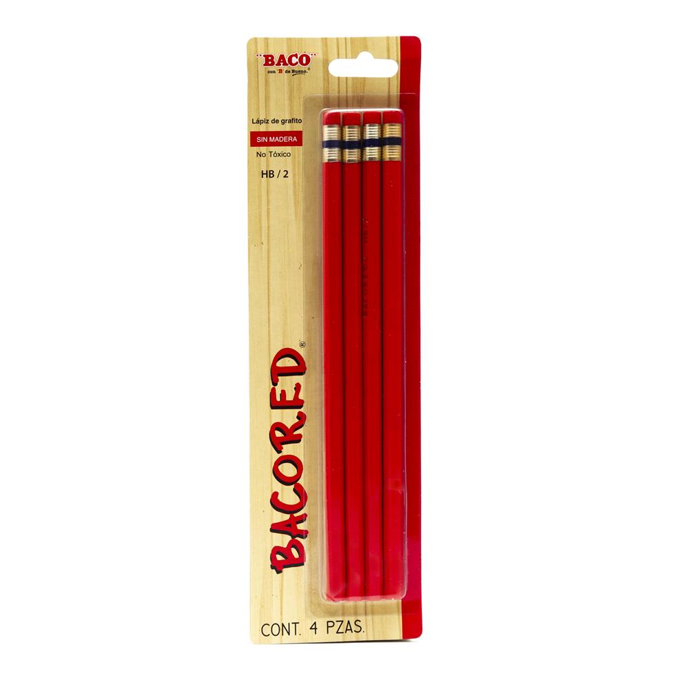 Lápiz de Grafito | Bacored | HB/2 | BACO | Rojo | 4 pzas