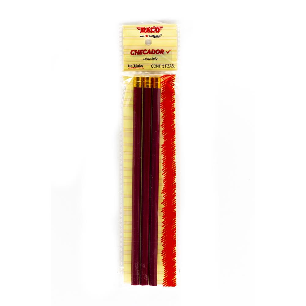 Lápiz Checador | Rojo | BACO | 3 piezas