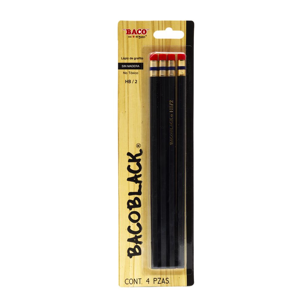 Lápiz de Grafito | Bacoblack | HB/2 | BACO | Negro | 4 pzas