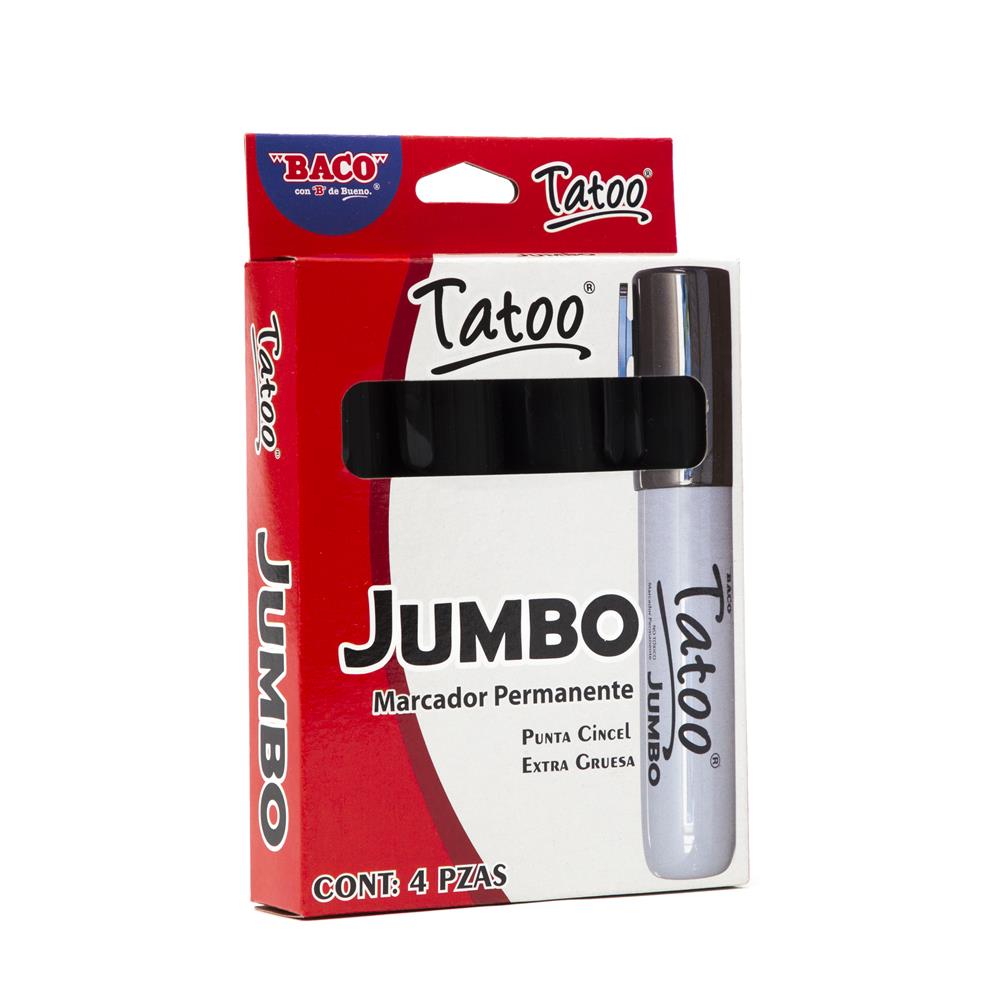Marcador Permanente | Tatoo Jumbo | Negro | BACO | 4 pzs