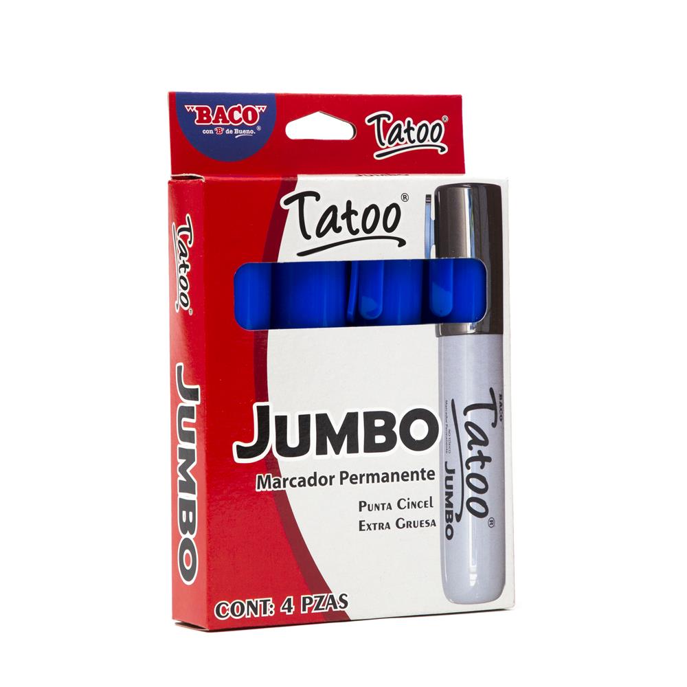 Marcador Permanente Tatoo | Jumbo | BACO | Azul | 4 piezas