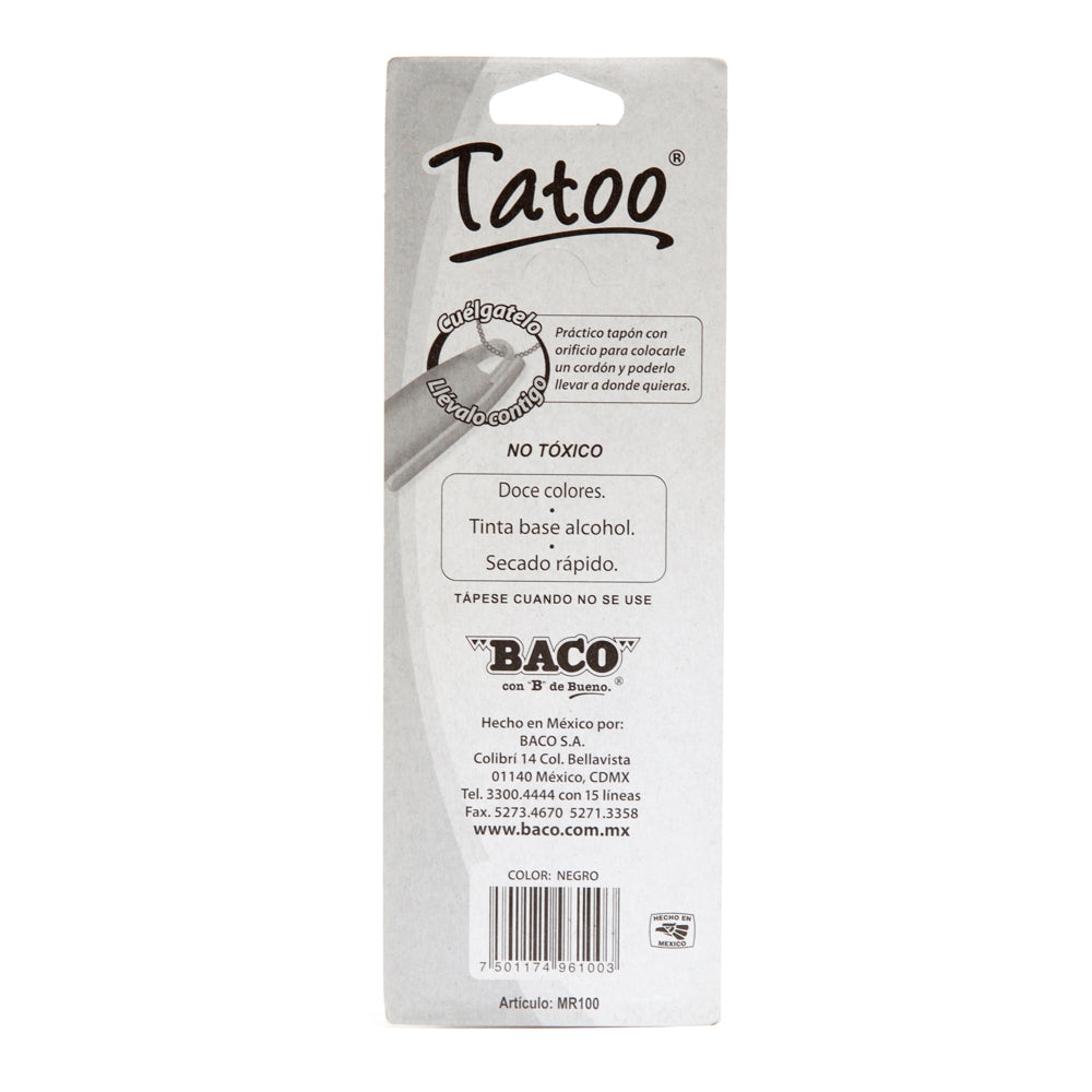 Marcador Permanente Tatoo | Punto Fino | BACO | Negro | 1 pza