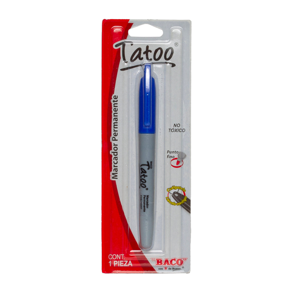 Marcador Permanente Tatoo | Punto Fino | BACO | Azul | 1 pza