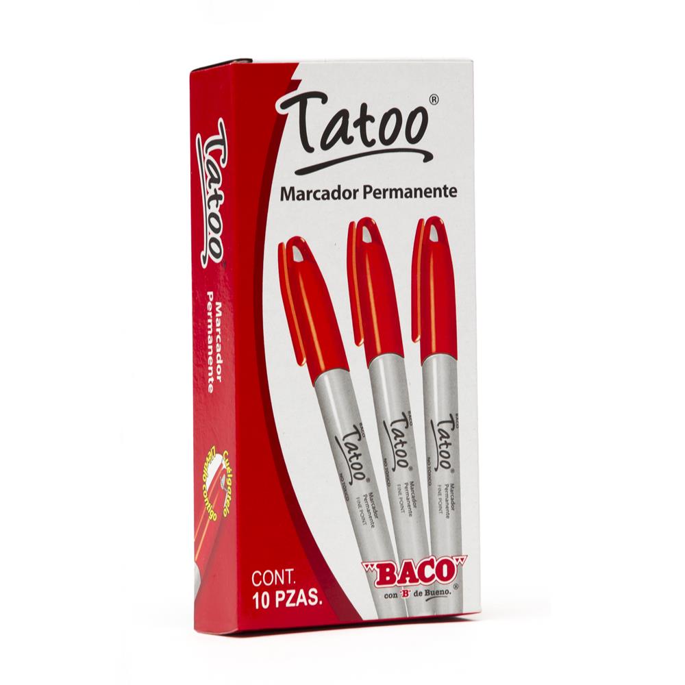 Marcador Permanente Tatoo | Punto Fino | BACO | Rojo | 10 pzas