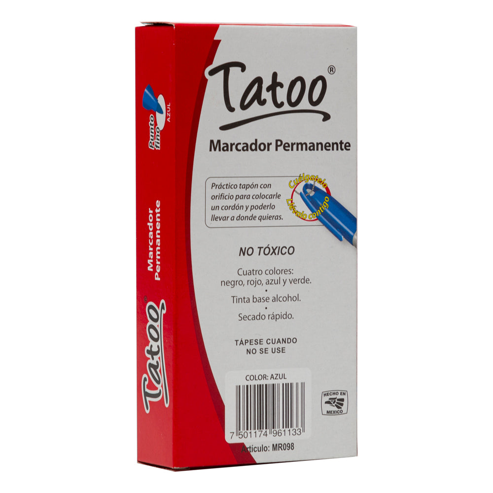 Marcador Permanente Tatoo | Punto Fino | BACO | Azul | 10 pzas