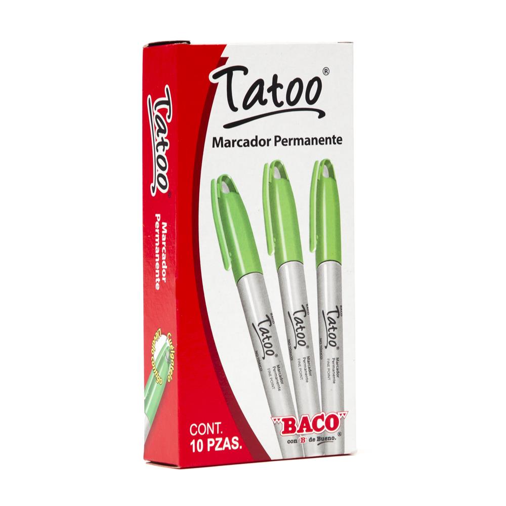 Marcador Permanente Tatoo | Punto Fino | BACO | Verde | 10 pzas