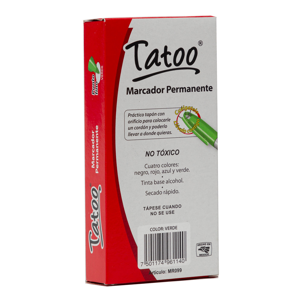 Marcador Permanente Tatoo | Punto Fino | BACO | Verde | 10 pzas