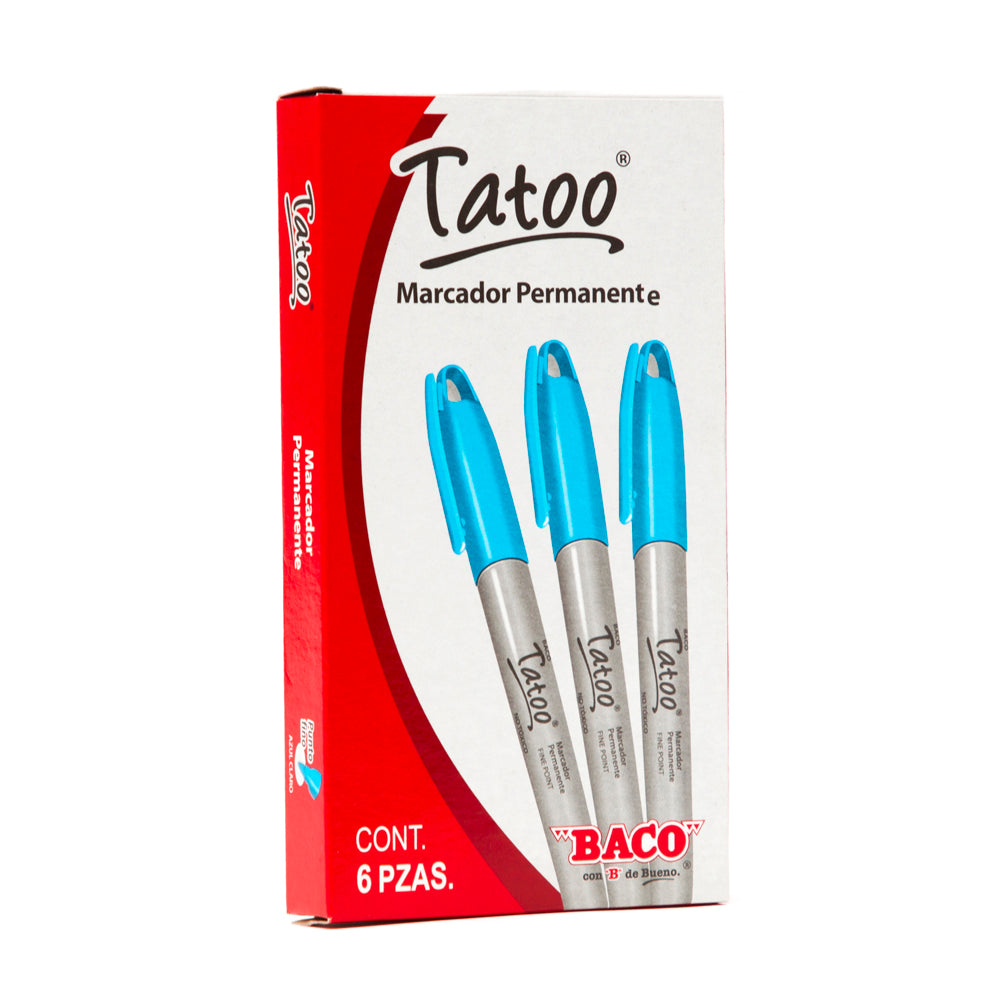 Marcador Permanente Tatoo | Punto Fino | BACO | Azul Claro | 6 pzas