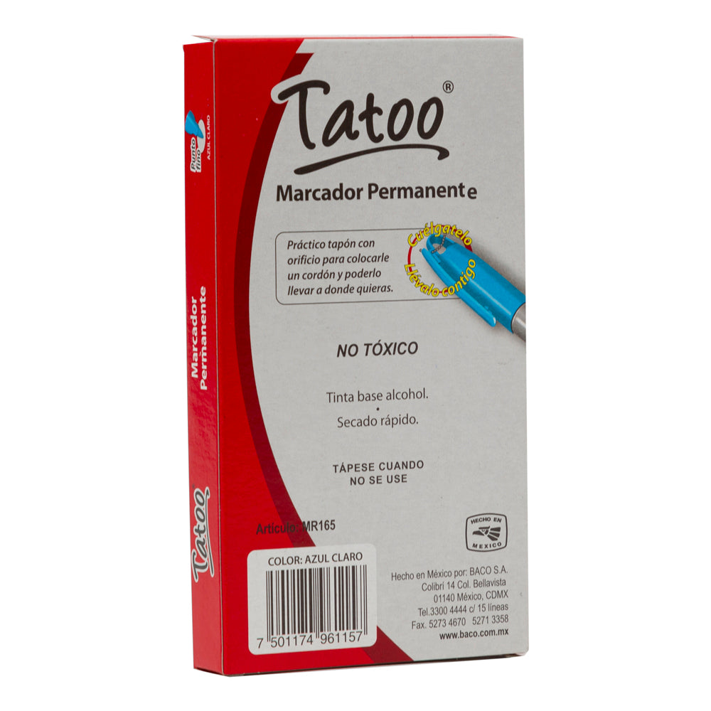Marcador Permanente Tatoo | Punto Fino | BACO | Azul Claro | 6 pzas