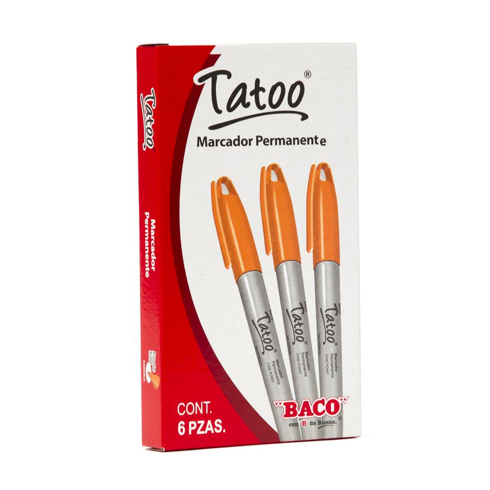 Marcador Permanente Tatoo | Punto Fino | BACO | Naranja | 6 pzas