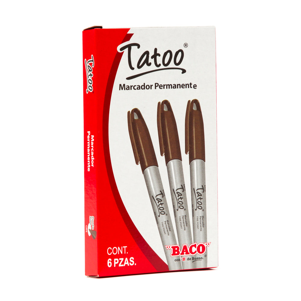 Marcador Permanente Tatoo | Punto Fino | BACO | Café | 6 pzas