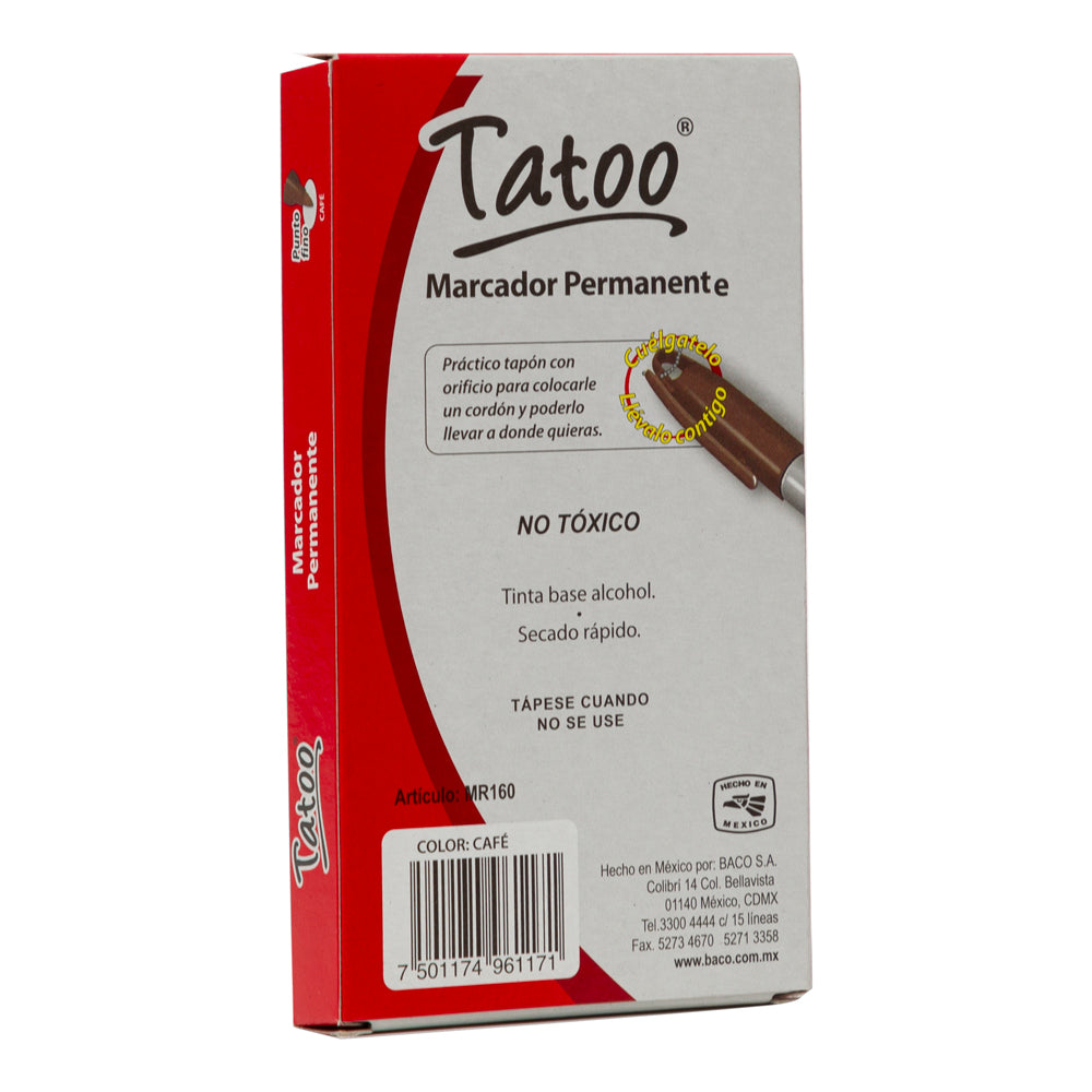 Marcador Permanente Tatoo | Punto Fino | BACO | Café | 6 pzas