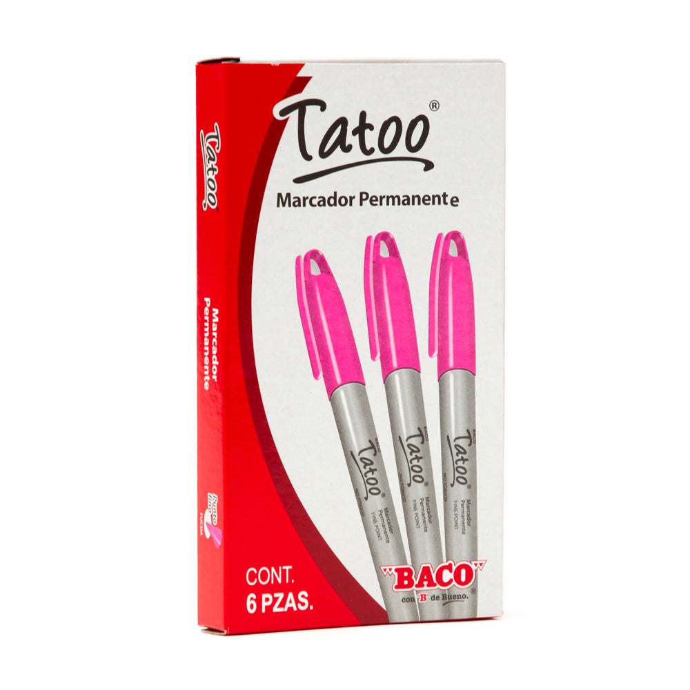 Marcador Permanente Tatoo | Punto Fino | BACO | Rosa | 6 pzas