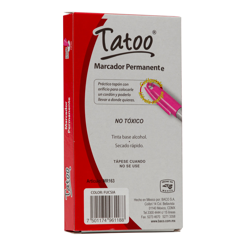 Marcador Permanente Tatoo | Punto Fino | BACO | Rosa | 6 pzas