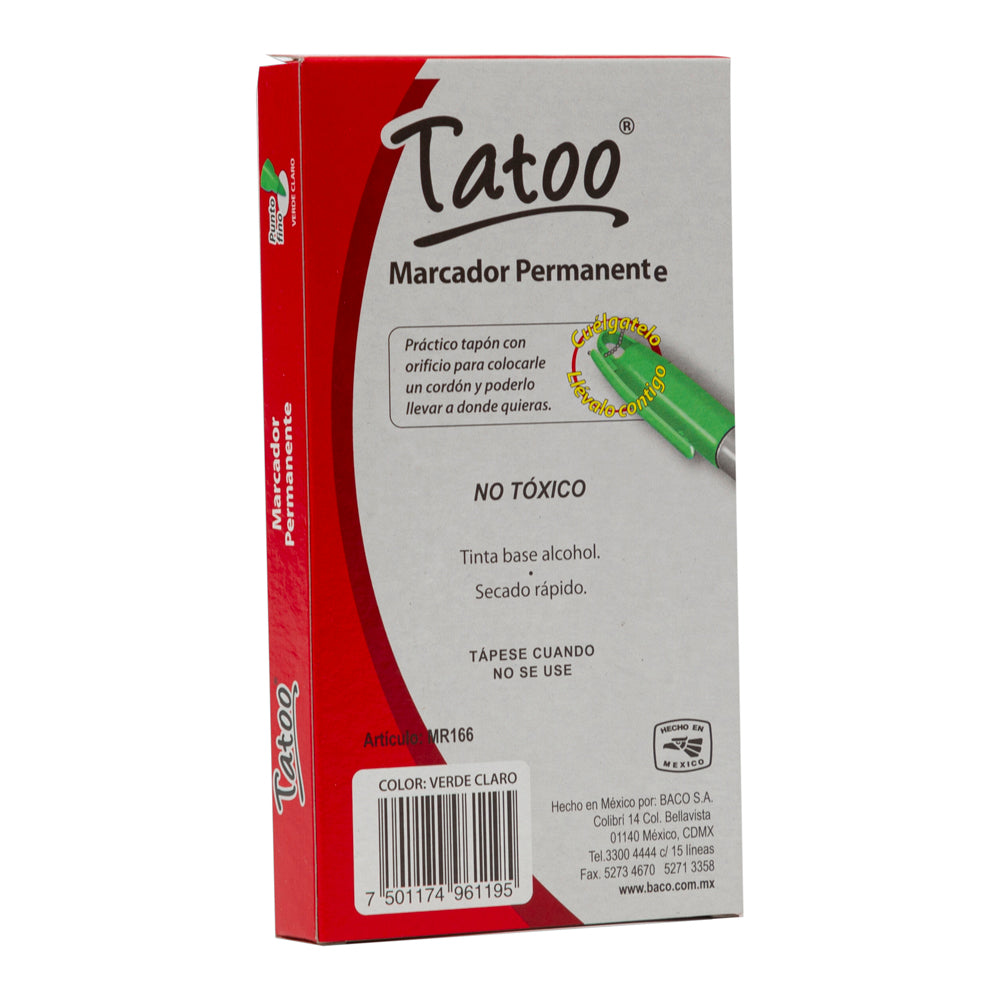 Marcador Permanente Tatoo | Punto Fino | BACO | Verde Claro | 6 pzas