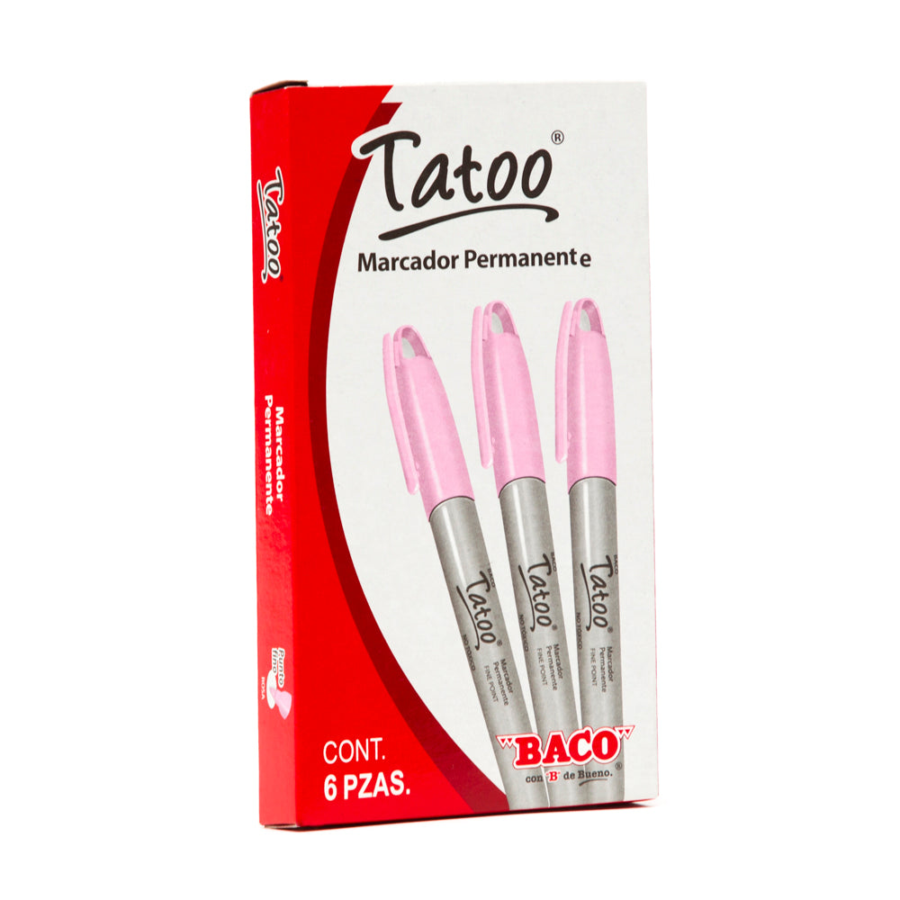 Marcador Permanente Tatoo | Punto Fino | BACO | Rosa | 6 pzas