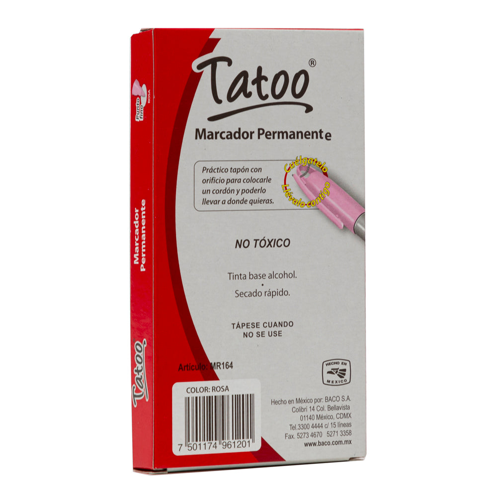 Marcador Permanente Tatoo | Punto Fino | BACO | Rosa | 6 pzas