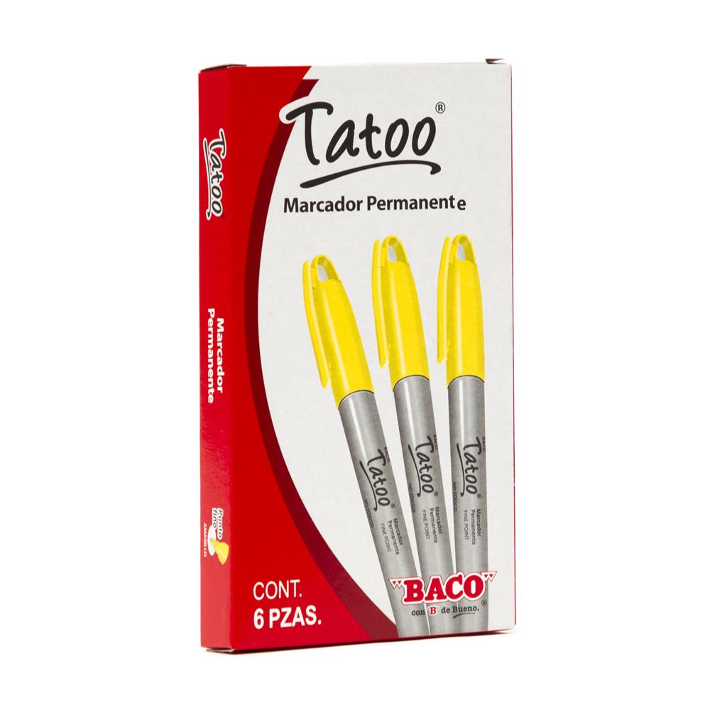 Marcador Permanente Tatoo | Punto Fino | BACO | Amarillo | 6 pzas