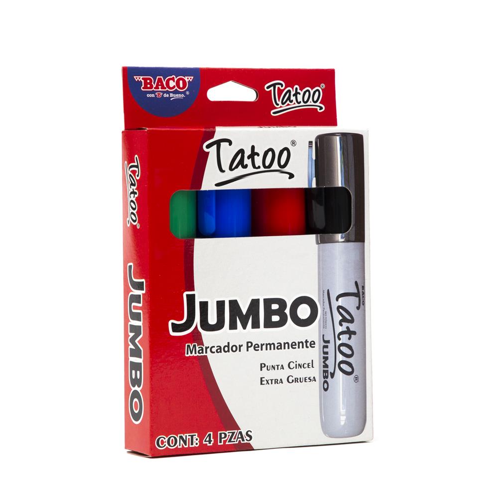 Marcador Permanente | Tatoo | Jumbo | Colores Surtidos | BACO | 4 Piezas