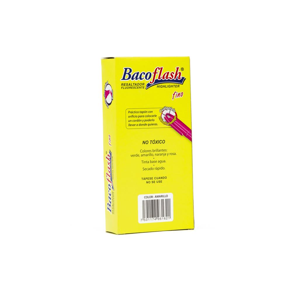 Resaltador | Punta Fina | Amarillo | BACO | 10 Piezas