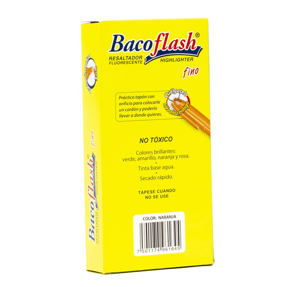 Resaltador | Punta Fina | Naranja | BACO | 10 Piezas