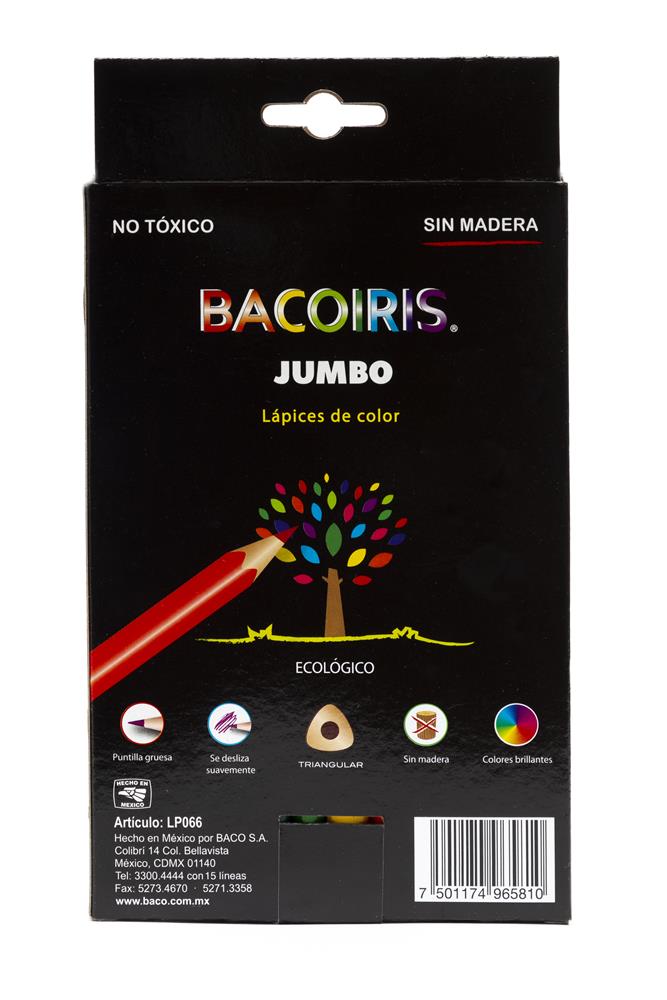 Lápices de Color Triangulares | Jumbo | Bacoiris | BACO | 12 colores