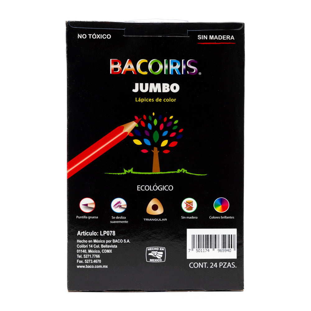 Lápices de Color Triangulares | Jumbo | Bacoiris | BACO | 24 colores