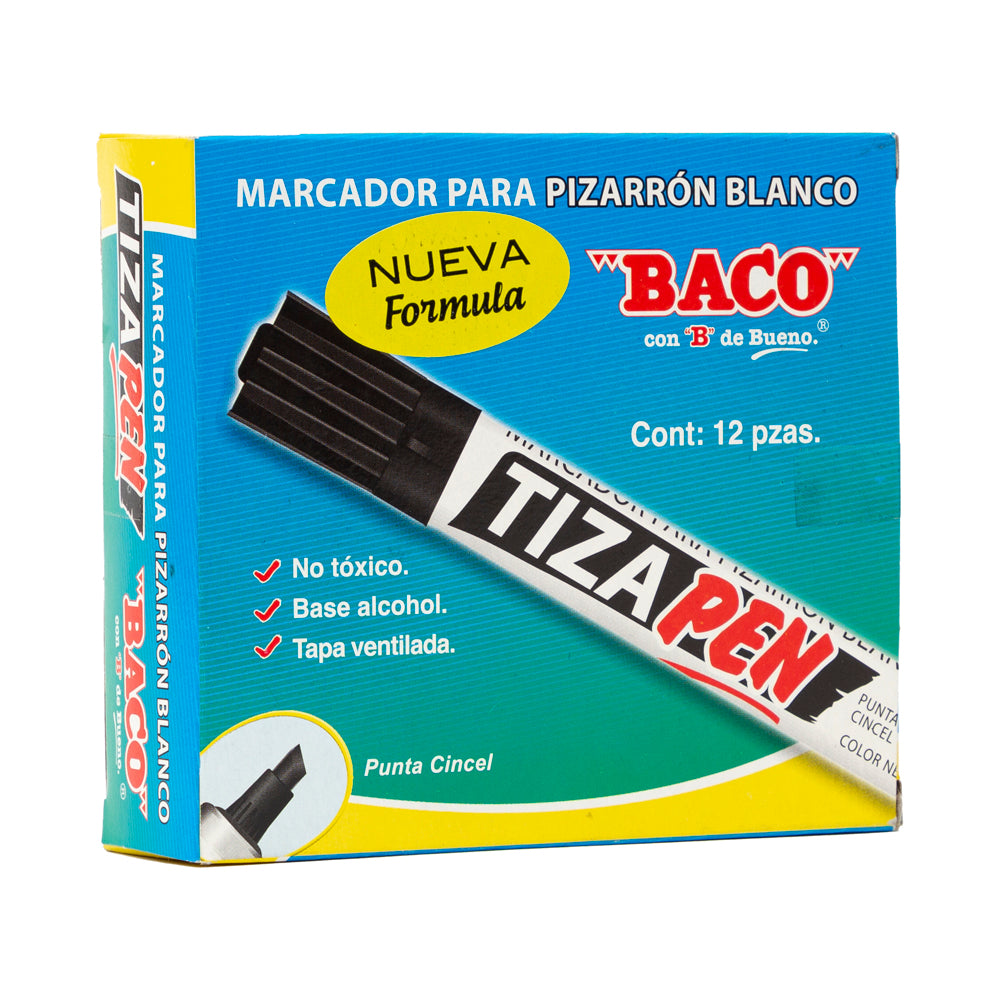 Marcador Para Pizarrón Blanco Tizapen | BACO | Negro | 12 piezas