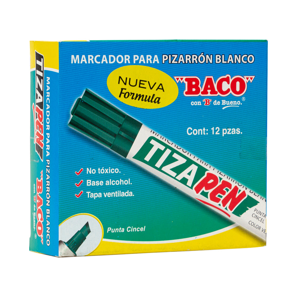 Marcador Para Pizarrón Blanco Tizapen | BACO | Verde | 12 pzs