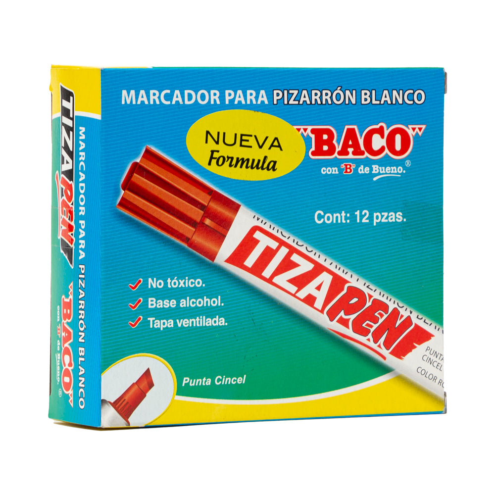 Marcador Para Pizarrón Blanco Tizapen | BACO | Rojo | 12 pzs