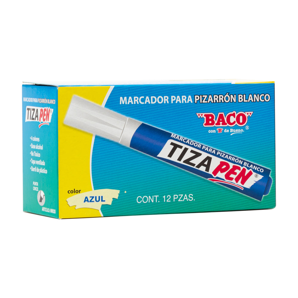Marcador Para Pizarrón Blanco Tizapen | BACO | Azul | 12 pzs
