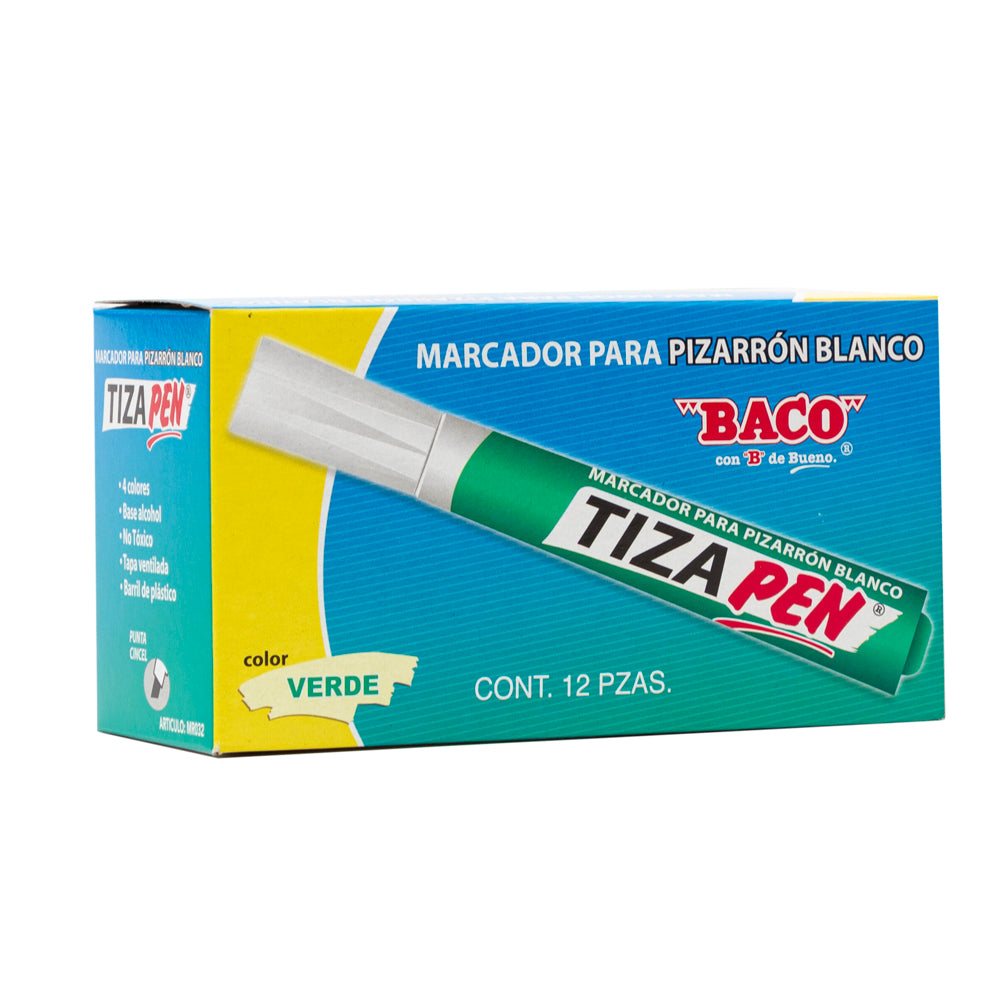 Marcador Para Pizarrón Blanco Tizapen | BACO | Verde | 12 pzs