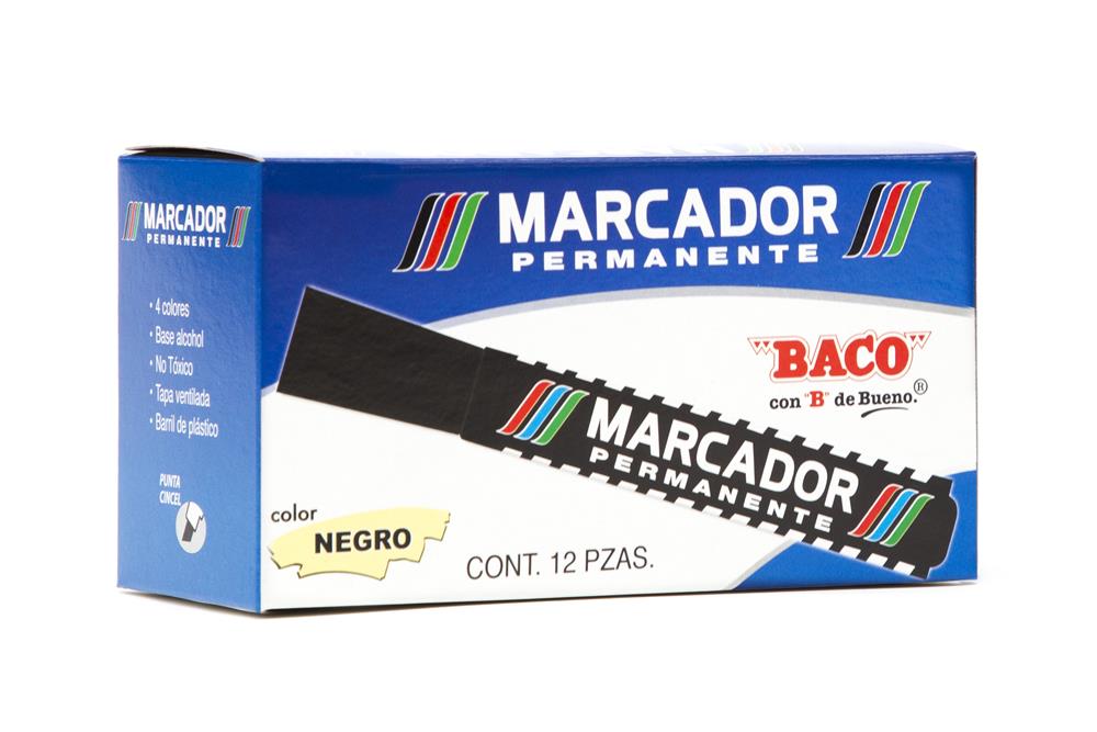 Marcador Permanente | Negro | BACO | 12 pzs