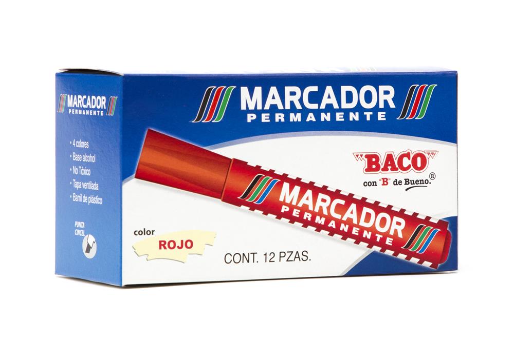 Marcador Permanente | Rojo | BACO | 12 pzs