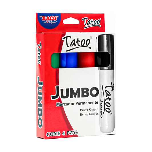 Marcador Permanente | Tatoo | Jumbo | Colores Surtidos | BACO | 4 Piezas