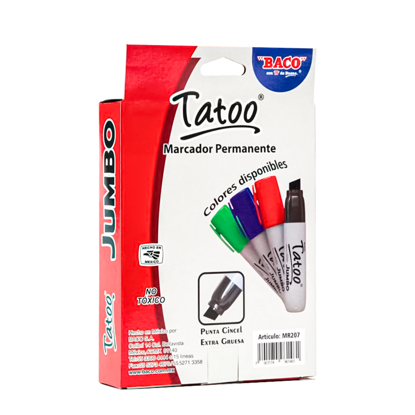 Marcador Permanente | Tatoo | Jumbo | Colores Surtidos | BACO | 4 Piezas