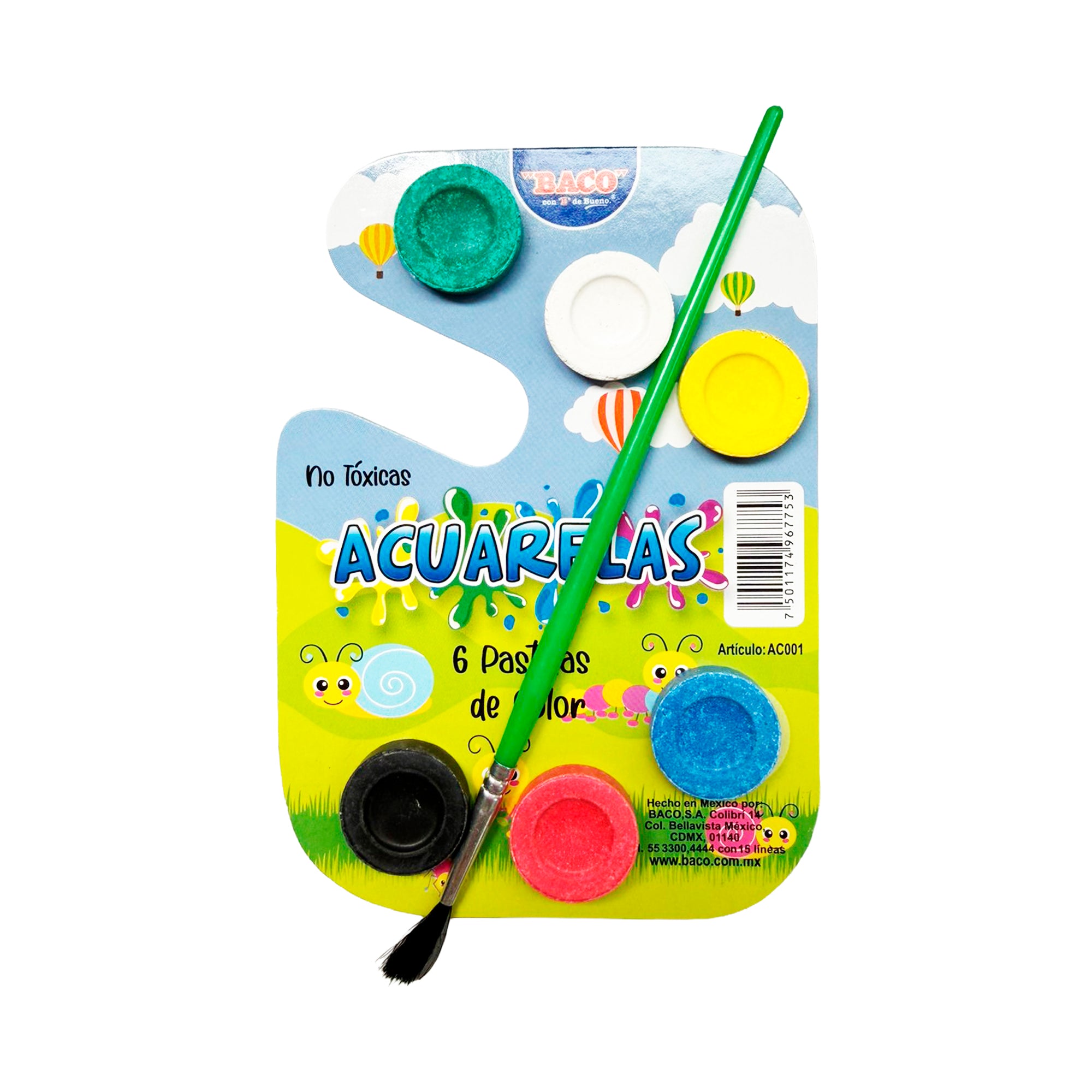 Acuarelas Escolares | BACO | 6 Colores y Pincel