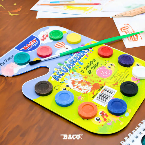 Acuarelas Escolares | BACO | 12 Colores y Pincel