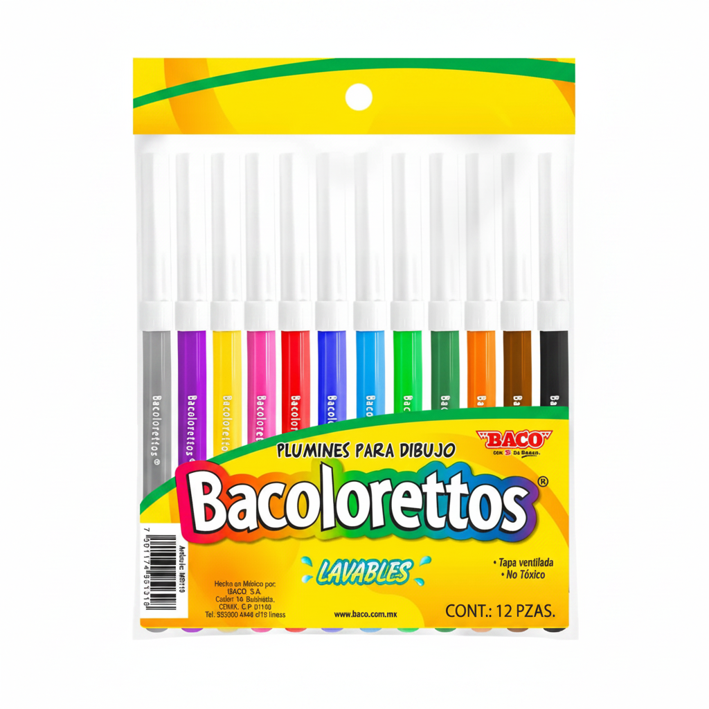 Marcador Base Agua Punto fino Bacoloretto Colores surtidos BACO 12 piezas