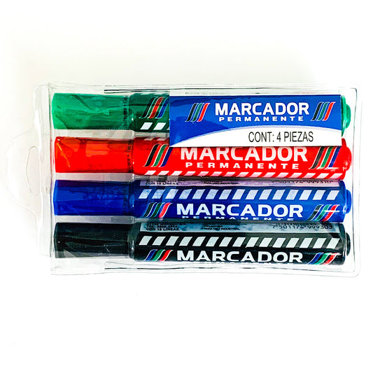 marcador permanente baco con 4 piezas