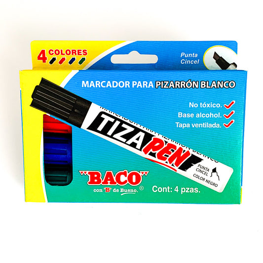 marcador para pizarrón 4 colores baco