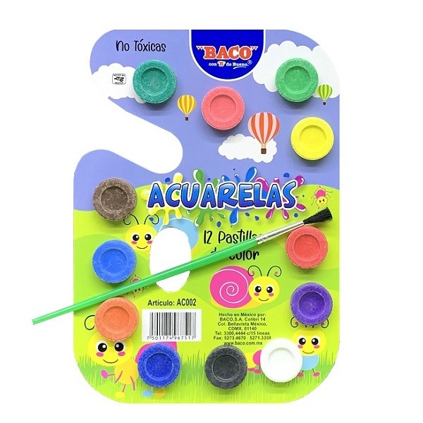 Acuarelas Escolares | BACO | 12 Colores y Pincel