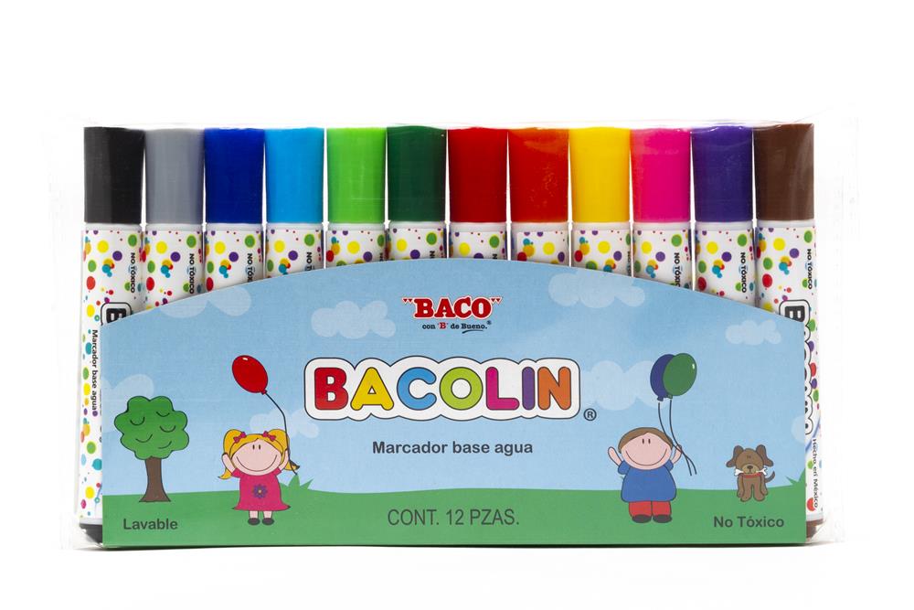 Marcador Base Agua Bacolín | Colores Surtidos | BACO | 12 pzas