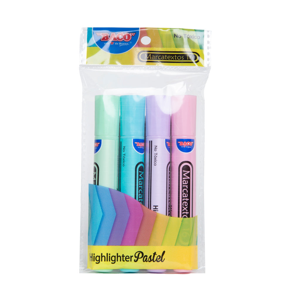 Marcatextos Pastel | Colores Surtidos | BACO | 4 pzs